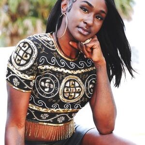 Beaded Silk Top 2 Black Silk Dressy Sequin Top